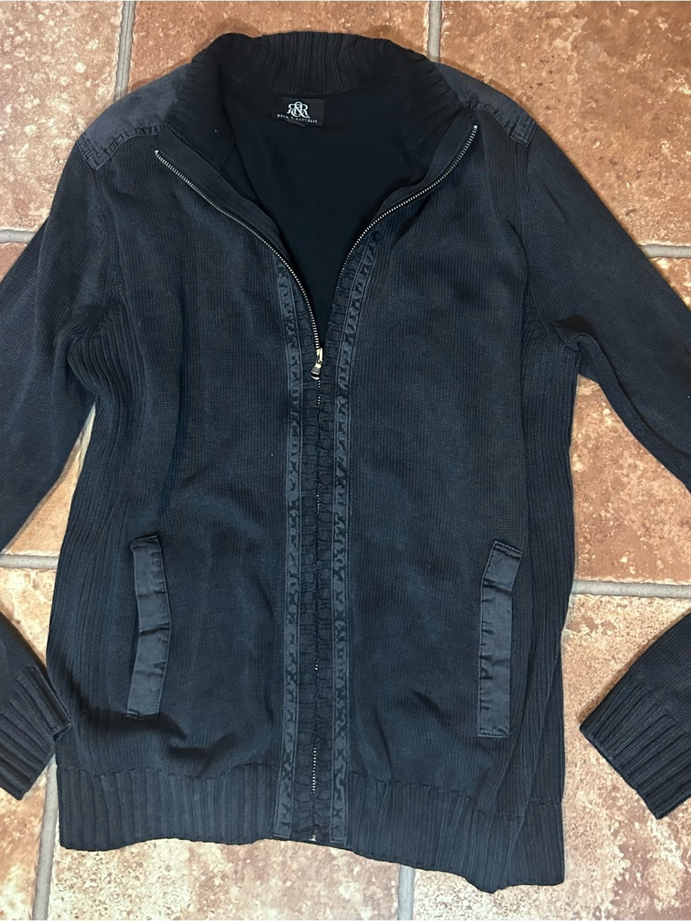 Rock & Republic Black Zip-Front Women's Cardigan Sweater